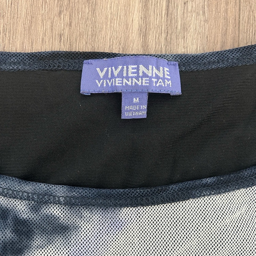 Vintage Vivienne Tam Blue and Purple waterfall Mesh Top - Picture 3 of 7